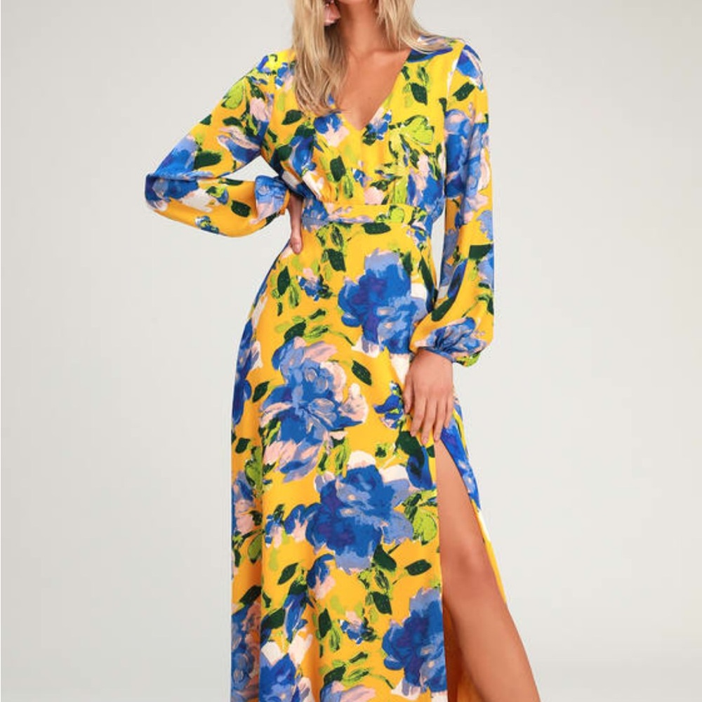 Floral Yellow and Blue Maxi Dress